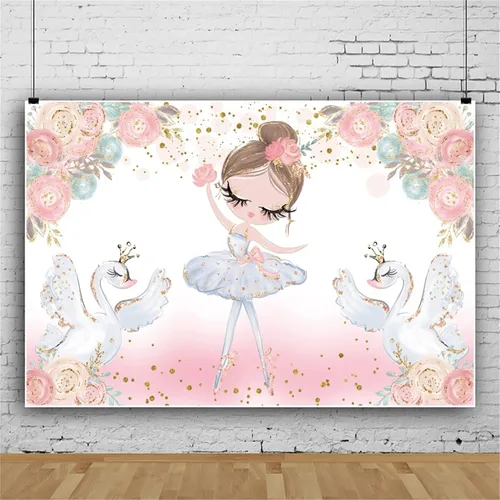 Miniatura 3 de Bonito telón de fondo de ballet de 7 x 5 pies para niñas, baby shower, fiesta, pancarta con purpurina de cisne para niños, tutú de ballet