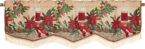 Tapiz decorativo de temporada navideña con diseño de flores de Pascua y velas, cenefa de ventana de 60 x 15 pulgadas