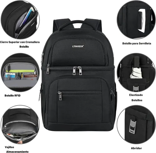 Miniatura 4 de Mochila Refrigeradora, Mochila Refrigeradora Aislada a Prueba de Fugas de Doble Compartimento Bolsa Refrigeradora para Hombres y Mujeres Mochila