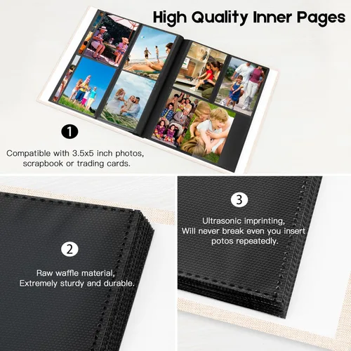 Miniatura 5 de Álbum de fotos de 3.5 x 5, álbum de fotos de 3.5 x 5 con capacidad para 256 fotos, cubierta de lino con ventana frontal, álbumes de fotos de 3 x 5