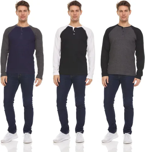Miniatura 36 de DARESAY Paquete de 3: camiseta térmica de manga larga para hombre, camisetas de manga larga Henley & Crew para hombre, camisetas de manga larga