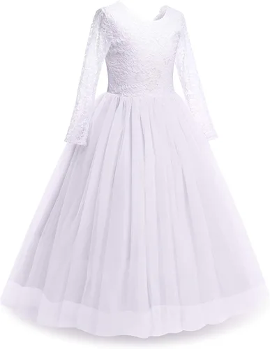 Miniatura 3 de Iwemek - Vestido largo y ampón con encaje floral de estilo clásico, para bodas, bailes, primeras comuniones y concursos de belleza