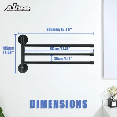 Miniatura 6 de Alise Toallero giratorio, barra de toalla plegable de 3 brazos para baño, estantes de secado de montaje en pared para lavandería, soporte de toalla