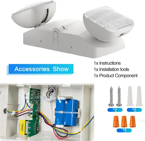 Miniatura 5 de SPECTSUN - Paquete de 2 luces LED de emergencia blancas, luz LED de emergencia de cabeza cuadrada ajustable con batería, luz de emergencia