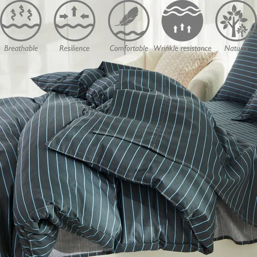 Miniatura 4 de Brandream Juego de sábanas para niños, tamaño individual, 100% algodón, 3 piezas, estampado reversible, a rayas, para niños, juego de funda