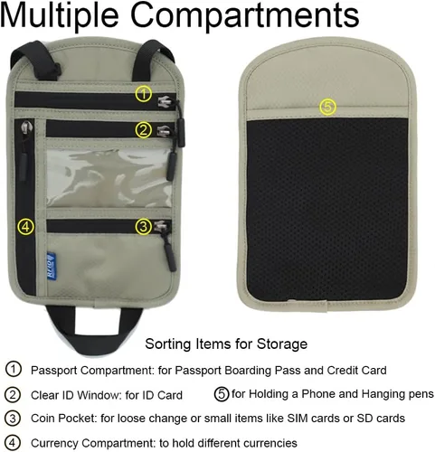 Miniatura 2 de Bolsa de viaje con bloqueo RFID para hombres, organizador de documentos, soporte para pasaporte para cuello, cartera delgada y con cordón, Azul