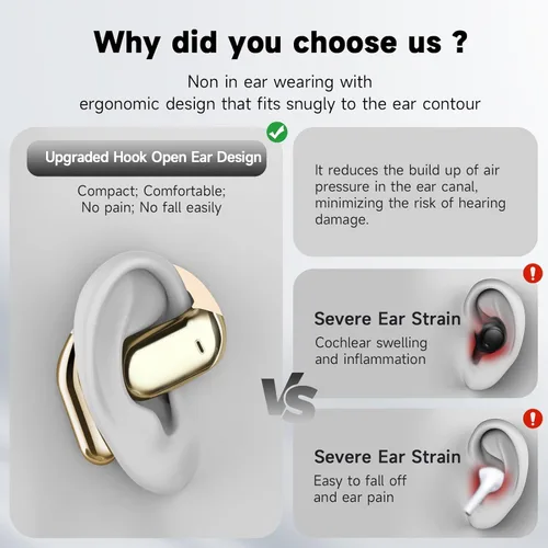 Miniatura 7 de Auriculares Bluetooth 5.4 de Oreja Abierta, Auriculares Inalámbricos Deportivos Sobre la Oreja con Micrófono Integrado con Ganchos para las Orejas