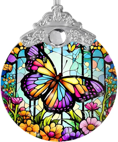 Miniatura 25 de Jocidea Adorno de mariposa atrapasoles de vidrieras para Navidad, vacaciones, decoración de árbol, decoración del hogar y regalos