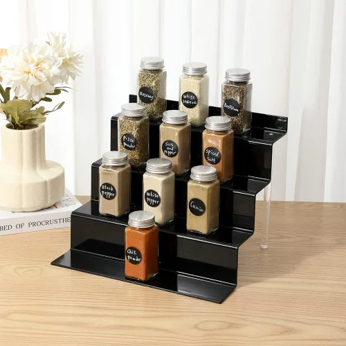 Miniatura 6 de Soportes acrílicos para exhibición, 4 niveles negros para cupcakes, perfumes, colonia, Funko, Pop, soporte de exhibición, estante para decoración