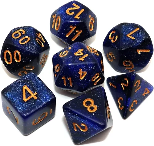 DND - Juego de dados de nebulosa negra mezcla azul oscuro para Dungeon and Dragons D&D RPG juegos de rol, 7 dados poliédricos con bolsa de dados