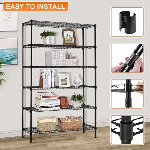 Miniatura 3 de Estantes de almacenamiento de 6 niveles, estantería de metal resistente con ruedas, estante de alambre resistente al óxido, 45 pulgadas de largo x