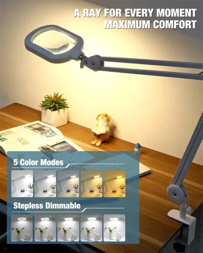 Miniatura 3 de Lupa 10X con luz y soporte, lámpara de pie rectangular grande con lente de vidrio óptico con base rodante de 5 ruedas, 5 modos de color LED