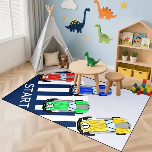Miniatura 15 de Alfombras de construcción para habitación de niños de 2 x 3 pies, alfombra de juego para autos y camiones, alfombra de coche para niños, alfombra