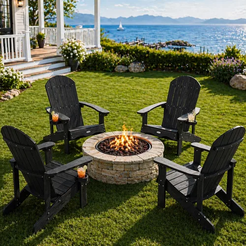 Miniatura 34 de Y&M Adirondack - Silla negra para hoguera, sillas de patio al aire libre con soporte para tazas, resistentes a la intemperie, sillas de patio