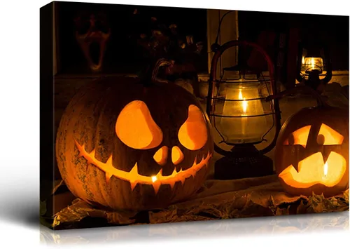 Miniatura 24 de Denozer - Pintura artística de pared de Halloween, impresión artística sobre lienzo para dormitorio, sala de estar, decoración de pared del hogar