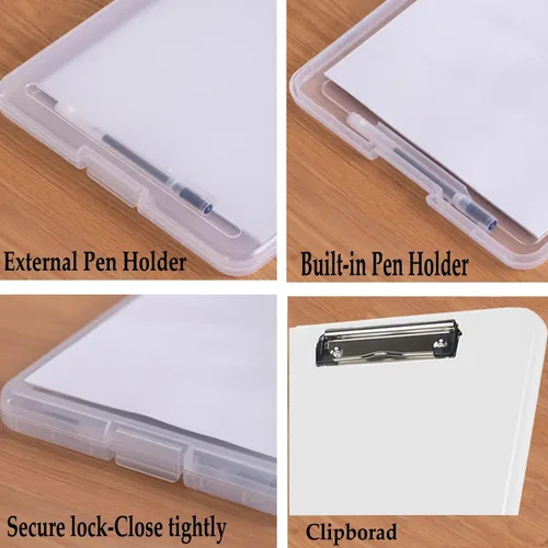 Miniatura 4 de SAYEEC Caja de almacenamiento de portapapeles A4, soporte de papel de plástico portátil con clip para placas, organizador de archivos multifuncional
