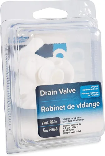 Miniatura 4 de Camco 22223 Válvula de drenaje - 3/8" o 1/2" doble púa con brida, color blanco (paquete de 6)
