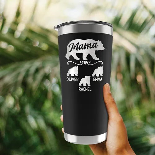 Miniatura 5 de Amazing Items Vaso personalizado de mamá oso, 20 o 30 onzas, 13 colores, nombres de hasta 5 cachorros, regalos para nueva mamá, vaso personalizado