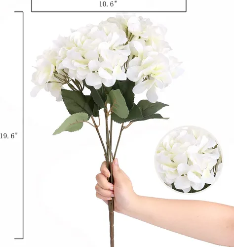 Miniatura 3 de Paquete de 2 flores de hortensias artificiales blancas, 10 cabezas de seda falsas para el hogar, boda, fiesta, centro de mesa, decoración de mesa