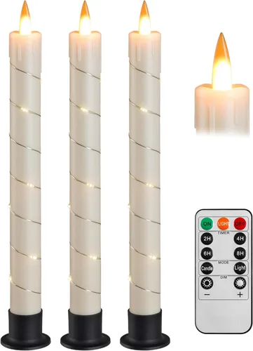 Miniatura 8 de Da by 3 piezas de velas cónicas parpadeantes sin llama operadas por batería - velas de ventana con control remoto y temporizador - llama LED 3D