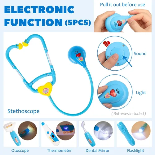 Miniatura 2 de Liberry Kit médico para niños pequeños de 3, 4 y 5 años, juego de médico para niñas y niños, kit médico de juego de simulación con estetoscopio
