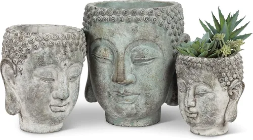 Miniatura 5 de Abbott Collection 27-DHARMA/350 SM - Maceta pequeña con cabeza de Buda, color gris (5.5 pulgadas de alto)