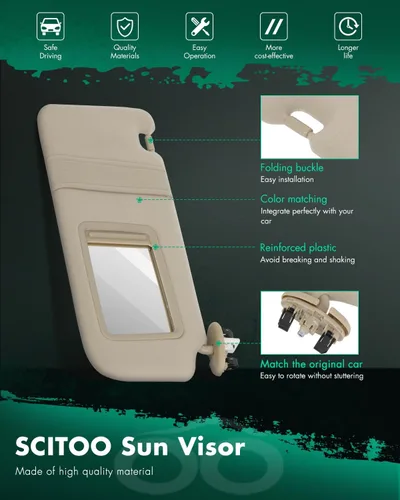Miniatura 3 de SCITOO Visera interior beige para el lado derecho del pasajero para Toyota Camry 2006-2011 con techo solar (OE: 74310-06750-E0)