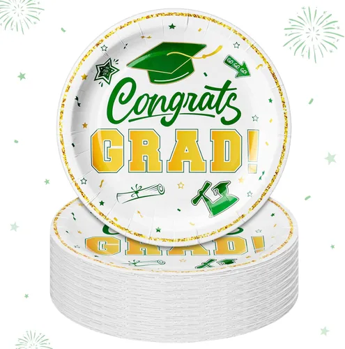 Miniatura 24 de Sabary 100 platos de papel de graduación 2026 de 9 pulgadas, suministros para fiesta de graduación de clase de 2026, decoraciones de felicitaciones