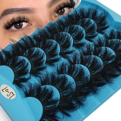 Miniatura 10 de 6 pares de pestañas postizas de ojo de gato, esponjosas pestañas de visón sintético 8D, pestañas dramáticas largas y gruesas (7 pares-BHZ01)