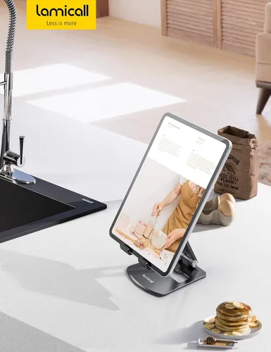 Miniatura 7 de Lamicall - Soporte ajustable para tableta portátil - Soporte plegable para teléfono, rotación de 360°, montaje de escritorio para tabletas de Negro