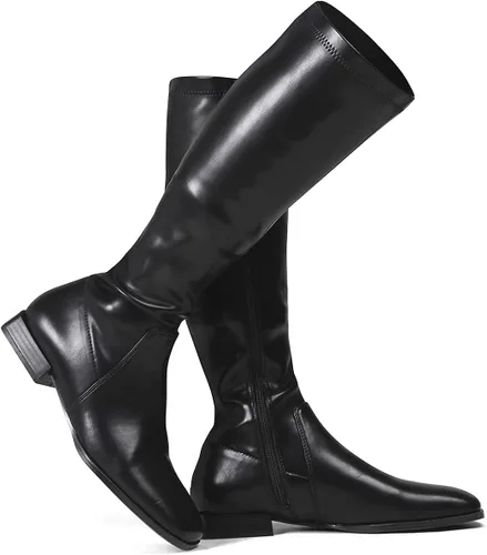Miniatura 2 de GENSHUO Botas altas hasta la rodilla para mujer, cómodas botas de tacón plano vintage con punta cuadrada para otoño e invierno, con cremallera