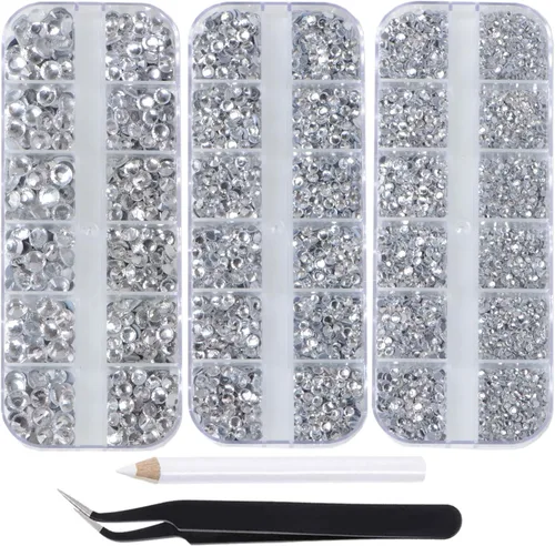 Miniatura 11 de Massive Beads Más de 9500 diamantes de imitación termoadhesivos redondos de vidrio con parte trasera plana para hacer tú mismo con 1 pinza y 1 12