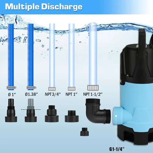 Miniatura 4 de KITLUCK Bomba de agua sumergible, bomba de sumidero de alto flujo de 1-1/4 HP 4500 GPH con interruptor de flotador, cable de alimentación de 23