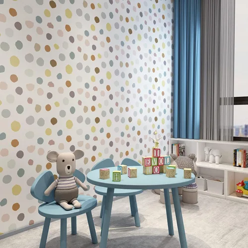 Miniatura 3 de Papel tapiz para niños, papel tapiz de lunares colorido de 17.5 x 120 pulgadas, autoadhesivo para guardería, papel de contacto apto para inquilinos