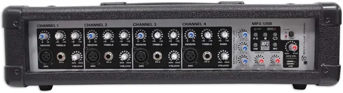 Rockville RPM45 1800w Amplificador Mezclador Alimentado de 4 Canales, USB, EQ, Efectos, Alimentación Phantom, Carcasa de Madera Duradera, Diseño