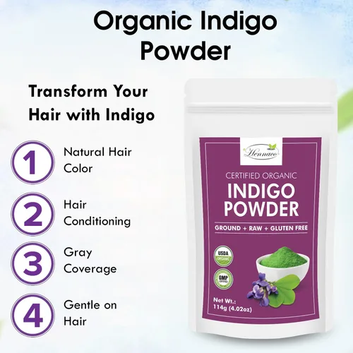 Miniatura 3 de Polvo índigo orgánico Tinte en polvo índigo Ideal para cabello negro y oscuro USDA Organic Polvo índigo para cabello Polvo orgánico
