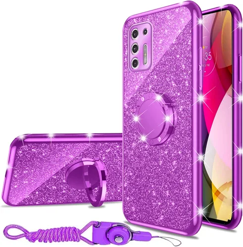 Miniatura 32 de nancheng Funda de teléfono con purpurina para Motorola Moto One 5G Ace (One 5G UW Ace) funda de TPU suave con anillo giratorio de 360°, funda