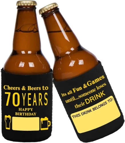 Miniatura 3 de Yangmics Direct Paquete de 12 fundas para enfriar latas de cumpleaños número 70, suministros para fiestas de cumpleaños número 70, color negro