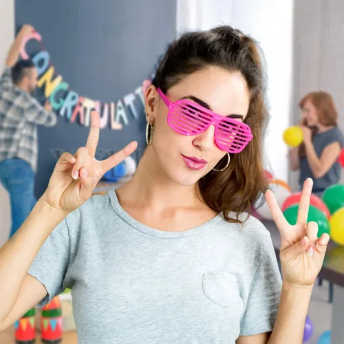 Miniatura 7 de Hxezoc Paquete de 15 lentes de persiana de los años 80 y 90, regalos de fiesta, gafas de plástico para niños y adultos, gafas de sol de neón