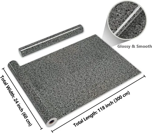 Miniatura 8 de CRE8TIVE Papel adhesivo de granito negro claro para encimeras, impermeable, 24 x 118 pulgadas de ancho, papel tapiz de mármol para despegar y pegar