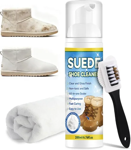 Kit de limpiador de zapatos de gamuza, kit de limpieza de zapatos de nobuck y gamuza de 6.76 onzas, limpiador de zapatos con cepillo y toalla,