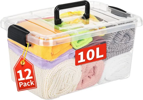 Miniatura 9 de Cetomo Paquete de 12 cajas de almacenamiento de 6 pulgadas de largo x 12 unidades, con tapas y asa para organización del hogar, dormitorio, oficina