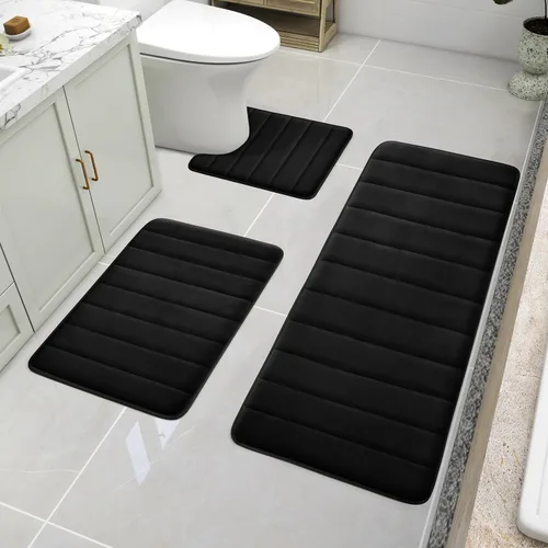 Miniatura 23 de BYSURE Juego de 3 tapetes de baño de espuma viscoelástica color gris, antideslizantes, extra suaves, absorbentes, lavables a máquina y secos