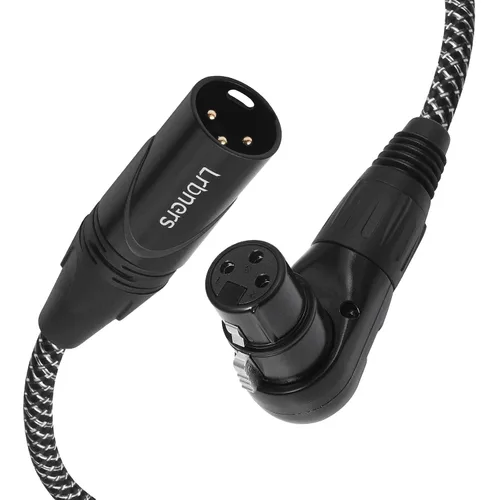 Miniatura 2 de Cable XLR de ángulo recto hembra a macho de 1.5 pies, cable adaptador XLR de 3 pines de 90 grados, conectores de bloqueo de aleación de zinc, doble