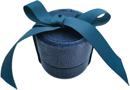 Miniatura 6 de Beatilog Caja de anillos de terciopelo Hermosa caja redonda para anillos de boda con elegante lazo de cinta, organizador de regalos