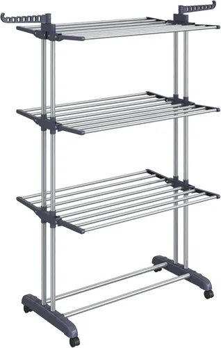Miniatura 9 de SONGMICS Tendedero para Ropa de 4 Niveles, Tendedero Plegable para Secado de Ropa de 173 cm de Altura, Acero, Carrito para Secar Ropa, Fácil de Gris