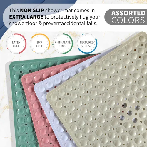 Miniatura 6 de Yimobra Tapete para ducha antideslizante, 21 x 21 pulgadas, tapete cuadrado suave para ducha con ventosas y agujeros de drenaje, tapetes para baño