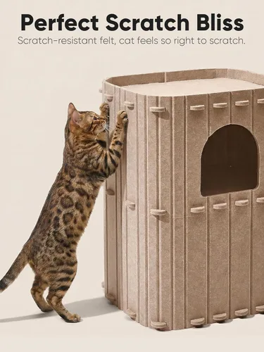 Miniatura 3 de FUKUMARU Casa para Gatos de Interior, Cama de Gato de 2 Plantas Grande Cueva de Felpa, Túnel Acogedor Cubierto para Gatos, Refugio para Múltiples