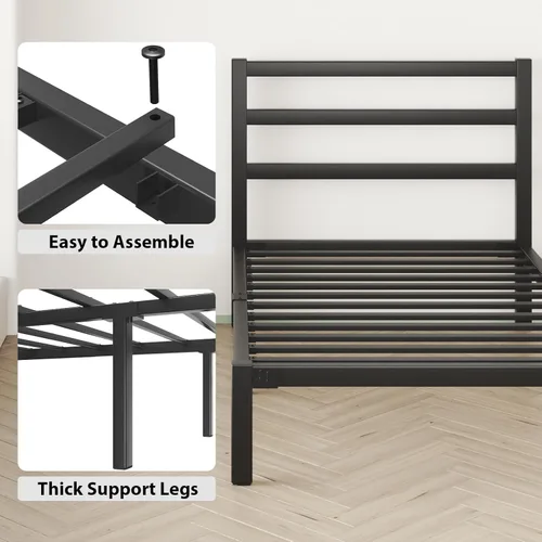 Miniatura 6 de LOEWAY Base de cama de tamaño individual con cabecero y estribo, espacio de almacenamiento debajo de la cama de 12 pulgadas, marco de cama de Negro