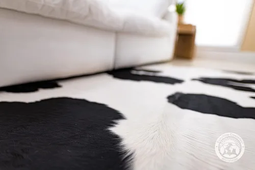 Miniatura 9 de Sunshine Cowhides Alfombra de piel de vaca 100 % auténtica, color blanco y negro, alfombra de estilo moderno de piel de animal y alfombra para sala